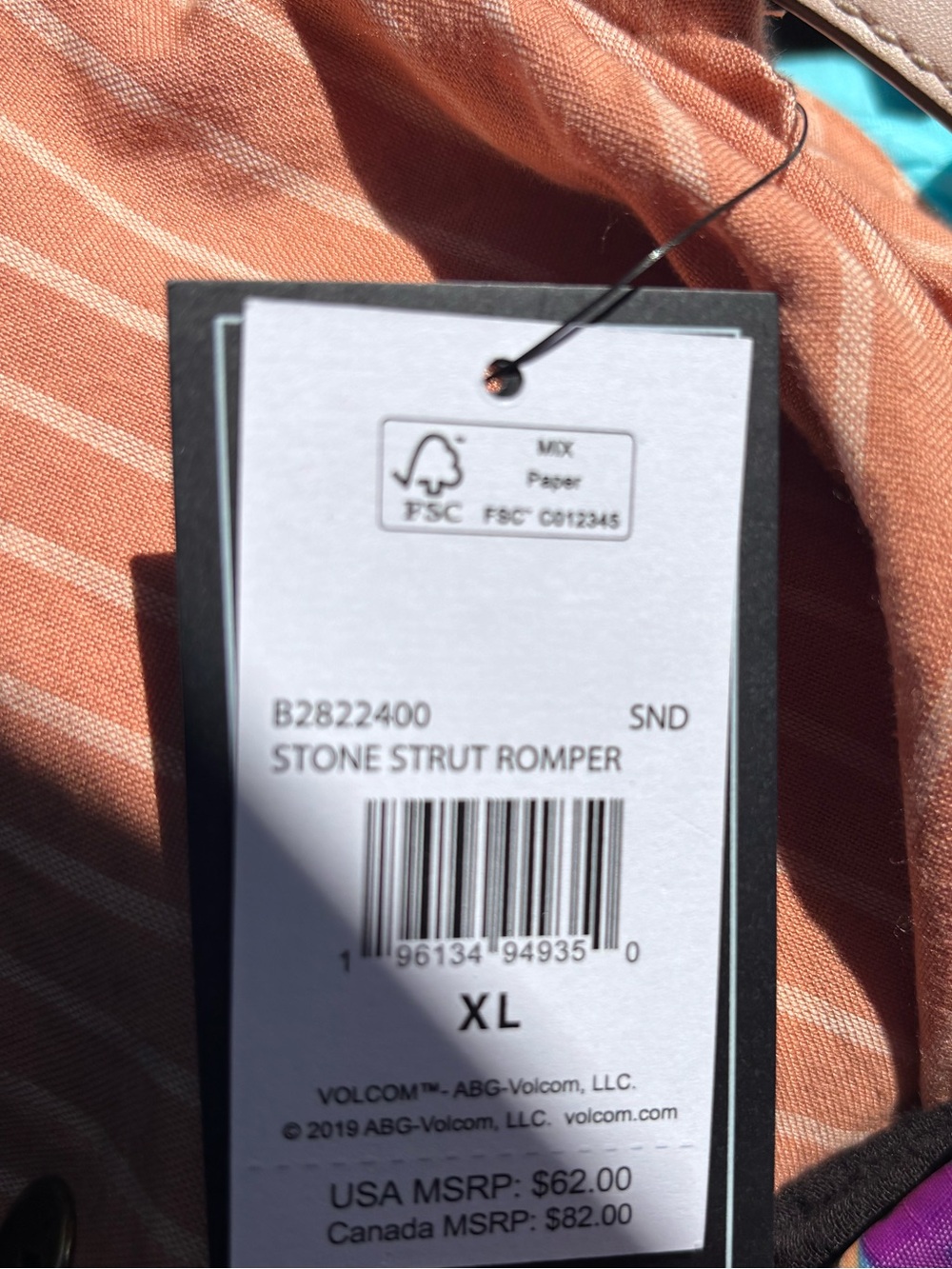 Volcom stone strut pocket romper sand striped XL new overalls - Picture 10 of 11